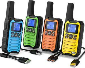 K15 Walkie Talkies Long Range for Adults, Rechargeable Two-Way Radios 4 Pack, 2W FRS, 22 Channels, USB-C, Flashlight, NOAA/SOS, Quick Pair, for Camping & Hunting, Emergen Use