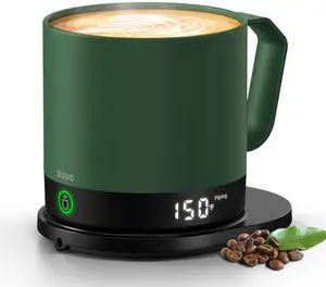 Self Heating Coffee Mug, 14 Oz Temperature Control Smart Mug, Double Sided & Real-Time LED Display, Fast Heating, Mug Warmer with 120 Min Battery Life, Birthday Gifts for Women and Men(Green)