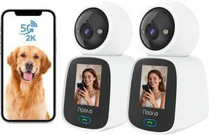 5G Two Way Video Calling Camera, One Click Call 2K Pet Camera with Phone App, 360° PTZ Dog Cam with Speaker, Color Night Vision, 2.4 Inch Screen, CL200 2Pcs