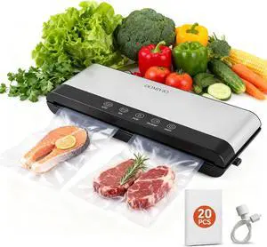 Vacuum Sealer Machine for Food, 85kPa Powerful Suction Food Saver with LED Touch Panel, Dry & Moist Modes, Easy to Use Compact Vacuum Sealer for Food Storage & Meal Prep, Includes 20 BPA-Free Bags