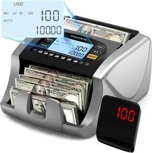 Money Counter Machine Dollar, Euro, MXN(Plastic Bills) Bill Counter(Can't Count Mixed denominations), UV/MG/IR/DD/DBL/HLF/CHN Counterfeit Detection Money Counter with LCD Display