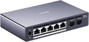 7 Port Switch, 5 Port 2.5G PoE Switch, 2 Port 10G SFP+, IEEE802.3af/at, Total Power Supply 100W, Maximum Power per Port 30W, unmanaged, Plug and Play, Compatible with 100/1000/2500Mbps, fanless