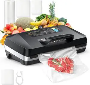 95kpa Vacuum Sealer Machine,Commercial Full Automatic Food Sealer,Powerful Sealing System with Double Heat Seal,Built-in Cutter&Bags Storage,1 Bag Rolls and 10 pcs Pre-cut Bags