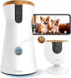360° Dog Camera + Mini (2-Camera Bundle Nanny Pro Subscription): Dog Safety & Home Security Alerts, Pet Camera with Speaker, Phone App & Night Vision (New Subscription Needed at Setup)