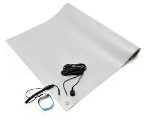 ESD Anti-Static Table Mat Kit, 36 In. x 36 In., Gray, Includes an ESD Wrist Strap and ESD Grounding Cord, MADE IN USA