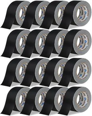 Black Gaffers Tape 2 Inch -16 Roll Multi Pack Bulk - 30 Yards per Roll - Easy Tear, Non Residue Heavy Duty Gaff Tape - Waterproof Matte Cloth Gaffers Tape for Professional Pgraphy, lming, Stage