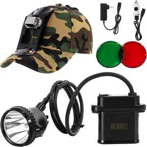 10W LED Coon Hunting Lights for Prer Coyote Hog, 55000 LUX Super Bright Hunting Headlamp Rechargeable, IPX5 Waterproof White Light & Red/Green Optical lters, 5 Position Switch Soft Cap