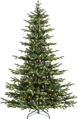 6 ft Articial Aspen r Christmas Tree with 797 PE &PVC Branch Tips, 330 Warm White LED Lights, Metal Stand and Hinged Branches