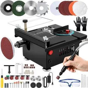 Mini Multi Functional Table Saw, mini Table Saws for Crafts, Portable Mini Desktop Electric Saw for Wood Cutting, Height & Angle Adjustable with More Accessories, for Wood, Plastic Acrylic Cutting