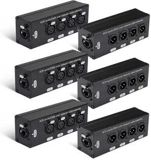 6 Pack 4 Channel 3 Pin Multi Network XLR Cable Breakout 3 Pin XLR Male and Female Over RJ45 Ethercon Cable Multi Extender for Stage Lighting and Home Recording Studio Compatible