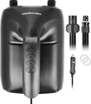 iSUP ligent Dual Stage Electric Pump for Inflatable Stand Up Paddleboards - 12 Volt DC Car Connector Pump w/Pressure Value LCD Screen & Flex-Hose - Portable & Compact