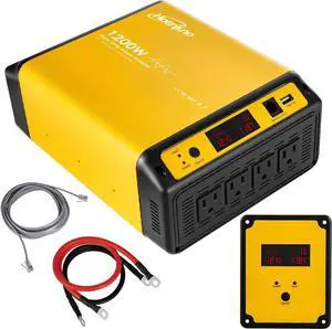 1200W Pure Sine Wave Inverter Power Converter DC 12V to AC 110-120V Power Source with 15 Feet Remote Control Cae 1200W Pure Sine Wave Inverter Power Converter DC 12V to AC 110-120V Power Source with 15 Feet Remote Control Cae