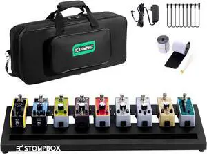 Guitar Pedal Board Aluminum Alloy, Super Light Effect Pedalboard 20x7.3 with 9V 2A Guitar Pedal Power Supply, Guitar Pedal Cae, 8 Way Daisy Chain Caes, Waterproof Durae Carrying Bag