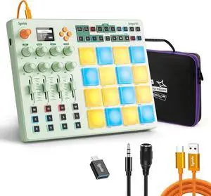 Midi Pad Controller, Portae Beat Maker Machine with Drum Pads, Beginners Beating Pad Velocity Sensitive, LED Display for Music Production (Wireless MIDI)