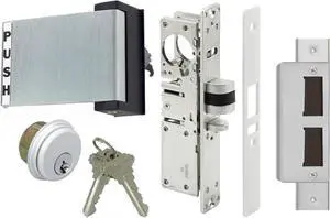Adams Rite Style Deadlatch Storefront Door Set - Push Paddle it, Deadlatch Bolt, with Mortise Lock Cylinder & Two Keys, Durae, Polished Finish, Aluminum Silver, Right Hand, 31/32" Backset