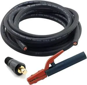 15-ft 2-AWG USA-made Heavy Duty Welding Cae with Stick Electrode Holder Stinger and Dinse-type Twistlock Connector Plug for Welder Whip Lead