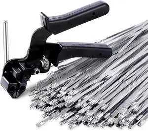 Stainless Steel Cae Tie Gun, Special Tool For Fastening And Cutting Metal Zip Ties, With 150pcs 11.8in Uv Rstant Heavy Duty Cae Ties For Fence haust Pipe Outdoor.
