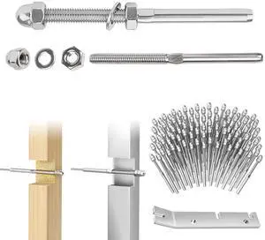 100 Pack Cae Railing Kit, Hand Swage Threaded Stud Tensioner End Fitting Terminal for 3/16" Cae for 2x2 Wood/Metal Post, T316 Stainless Steel Cae Railing Hardware Tensioner CR06