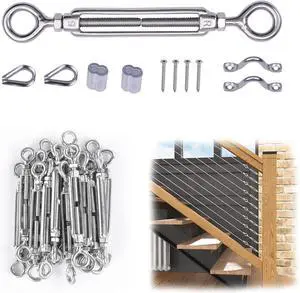 20 Set 1/8" Cae Railing Hardware Kit Heavy Duty Turnbuckle M5 Eye to Eye for Wood Post T304 Stainless Steel Deck Cae Railing System Angle 180° Adjustae Stairs 20 Pairs CK01