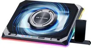 Gaming Laptop Cooling Pad with Powerful Turbofan, Laptop Fan Cooling Pad for Laptop 15-21 Inches, RGB Laptop Cooler Stand with 8 Height Adjustae, Infinitely Variae Speed, LCD Screen