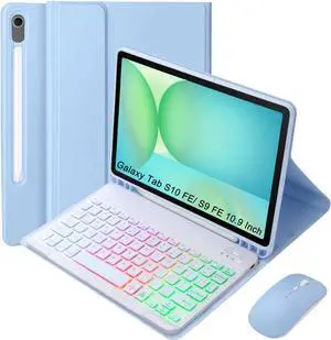 Keyboard Case for Galaxy Tab S10 FE/S10 Lite/S9 FE 10.9 2025/Galaxy Tab S9 11 Inch 2023, Mouse and Detachae uetooth Backlit Keyboard,Lightweight Cover with Pen Holder(Light Purple)