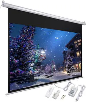 92" Motorized Projection Screen with Remote Control 16:9 4K 3D HD Electric Projector Screen Wall Mounted Ceiling Indoor Outdoor Movie Night Theater Home Office Classroom Meeting White