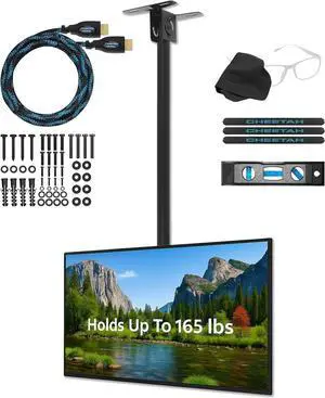 Ceiling TV Mount for 37-86 Inch TVs, Max 165lb, VESA 600 and Full 64" tension Supports Newer Displays up to 100", Brat Mounts Flat, Vaulted or in-Ceiling, 360 Swivel and 15 Degree Tilt