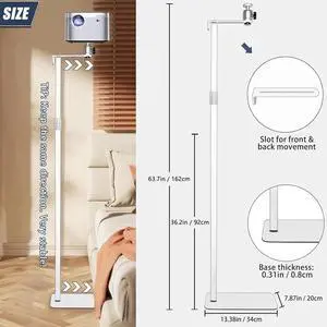 Projector Stand 36-63in / 92-162cm Height Adjustae Projector Floor Stands Universal Projectors Mount Stand for Bed Sofa Coatie with HAPPRUN Anker XGIMI Upgraded Large Ball Head White