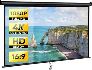 Outdoor Projector Screen Pull Down 80 Inch 16:9 HD Projection Screen, Roll Down Ceiling Projector Screen, Portae Indoor Outdoor Movie Screen