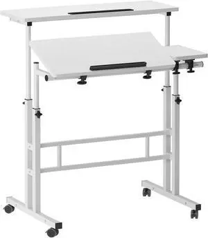 31.5 inches Adjustae Laptop Desk Tae Portae Laptop Tae Couter Stand Desk Cart Tray with Couter Host Stand, White