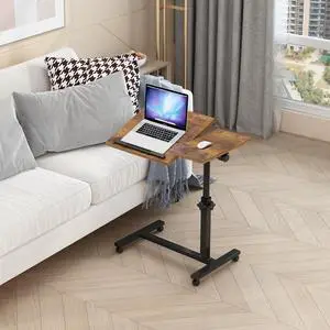 Overbed Bedside Desk Mobile Rolling Laptop Stand Tilting Overbed Tae with Wheels Height Adjustae Tray Tae for Laptop Bed Sofa Side Tae (Rustic Brown)