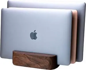 Triple Laptop Stand Vertical Laptop Holder - Vertical Laptop Stand for Desk - Laptop Holder - Handmade of Natural Wood (Triple Walnut)