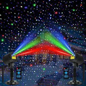 2 Pcs Chrias Laser Projector Lights Outdoor RGB Laser Light with Remote Waterproof Motion Xmas LED Projector Holiday Projector Garden Decoration for Lawns Party se (Red Green ue Color)