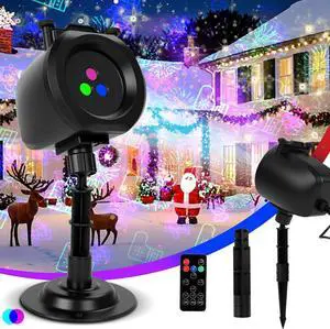 Laser Chrias Projector Lights Outdoor, Laser Motion Show with Remote, 4 Holiday Slide Patterns for Halloween, Chrias, Stars & Party, Red Green ue Holiday Party Landscape Decoration