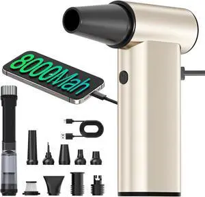 Electric Air Duster with Cell Phone Charger Removae & 12 Nozzles, Cordless 3-Speed Adjustae Mini ower for Couter Keyboard, Car Cleaning, Home, and Outdoor Use