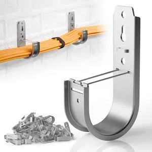 50 Pack Wall Mount J Hook with Retainer Clip,Galvanized Steel J Hooks for Cae Management,J-Hook for Hanging Cae & Wire Support Ceiling Mount to Ceilings Beams - 2 Inch