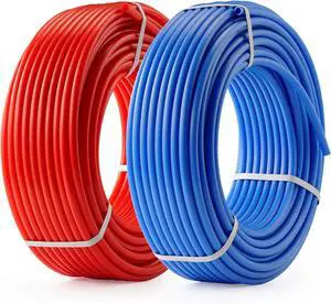 P PIPE Tubing 1/2 Inch, 2 Rolls of 300ft P-B Coil Hose, Non Oxygen Barrier, Radiant Heat Tubing (Red+ue) for Water Line & RV Sewer Hose
