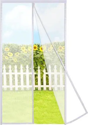 Magnetic Screen Door Self Closing, 60 x 94 inches, White Upgraded Polyester Thin Mesh Mosquito Net for Patio Door, with Magnets, Keep Bugs Out, with Hook Tape