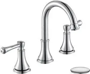 Chrome Two Handle 8 inch Widespread Bathroom Sink Faucet 3 Holes with Pop-Up Drain, High Arc Modern Bathroom Vanity Faucet with Brass 360° Swivel Spout,TAF830Y-CP