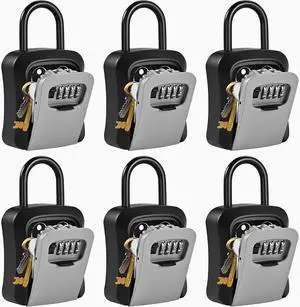 6 PCS L Large Key Lock , 4.5x3.7x1.5 Waterproof Kirsite Combination Lock for Keys Outdoor, Portae Key Lock  Wall Mount with Code (L Size, Gray)