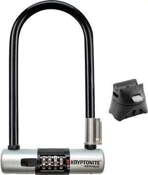 KryptoLok Combo Bike U-Lock, Anti-Theft Security, 12.7mm Steel Shackle, 4-Digit Resettae Combination, U-Shape, ack