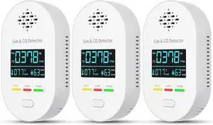 3-Pack Carbon Monoxide Detectors | Plug-in CO and Natural Gas Detector, 4-in-1 Gas & CO Detection with Teerature and Humidity Display for Home & Travel Safety