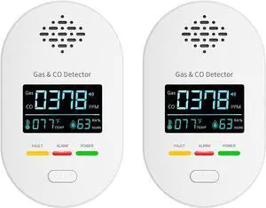 2-Pack Carbon Monoxide Detectors,Plug in CO and Natural Gas Detector, Combination Gas & Carbon Monoxide Detectors for Travel,4 in 1 CO & Gas Detector for Home/Travel - White