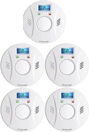 Smoke Detector and Carbon Monoxide Detector Co2 Detector Battery Powered with Test/Reset Button 5 Pack