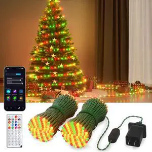 98.4 Ft Smart Chrias Tree Fairy Lights 300 LED, RGB+IC Color Changing Holiday String Lights, APP & Remote Control, with 84 Scenes, Music Mode, Work with Ala & Google Home, Indoor Halloween Decor