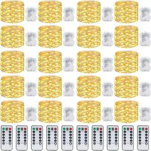 20 Pack Fairy Lights Battery Operated with Remote, Each 39Ft 120LED Battery Powered String Lights with Timer, 8 Modes Waterproof Twinkle Chrias Lights for Bedroom Party Indoor, Warm White