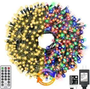 Color Changing Chrias String Lights Indoor Outdoor 11 Modes, 500 LED 174ft Fairy Lights, Connectae Waterproof Chrias Tree Lights with Timer Remote Multicolor&Warm White