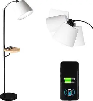 Good sekeeping Shaded Modern LED Floor La for Bedroom with Tray, Wireless Charging Tae, Dgned to Reduce Eyestrain, Adjustae Shade, ClearSun LED Bulb, Reading Light & Studying La