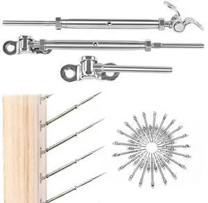 20 Pairs 1/8" Cae Railing Hardware Kit Swage Toggle Turnbuckle for Wood Post T316 Stainless Steel Deck Cae Railing System Angle 180° Adjustae Stairs 40 Pack CK07