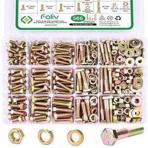 566Pcs Heavy Duty Bolts and Nuts Assortment Kit, Grade 8 H Screws Bolts Nuts Kit, 1/4-20 5/16-18 3/8-16, 15 Common Sizes Included
